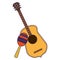 Acoustic guitar and maraca mexican instrument blue lines