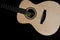 Acoustic guitar music close-up flat-lay image on black background