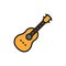 Acoustic guitar, string musical instrument flat color line icon.
