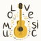 Acoustic guitar surrounded by notes, the inscription Love Music, Country Music. Country Cowboy Music Festival Creative Event Live