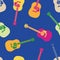 Acoustic guitar vector seamless pattern background. Vibrant tropical color musical string instrument backdrop. Orange