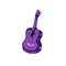 Acoustic guitar watercolor illustration violet on white background