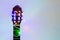 Acoustic guitar wrapped by colorful garland. christmas and new year music gift