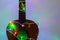 Acoustic guitar wrapped by colorful garland. christmas and new year music gift