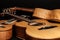 Acoustic guitars. Hand-made wooden classical and folk music inst