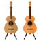 Acoustic guitars on the stand. Vector image on white isolated background