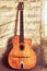 Acoustic Gypsy Jazz Guitar Vintage and Aged  with Wear and Music Notes
