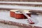 Acoustic string modern guitar, on the background of texture steps