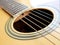 Acoustic wood guitar close up on wooden background with fretboard, strings, and tuners for music blogs, musician social media.