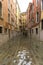 acqua alta, view on a street has been flooded by waters rising 156 cm