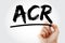 ACR - Adjusted Community Rating acronym with marker, medical concept background