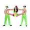 Acrobat carnival dancers doing splits