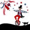 Acrobat juggling on unicycle