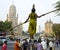 Acrobat Performing On-street Rope-Walk