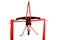 Acrobatic girl exercising on red fabric rope