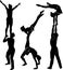 Acrobatic stunt. Gymnasts acrobats vector black silhouette.