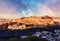 Acropolis of Athens, Greece, with the Parthenon Temple during sunset with rainbow