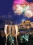 Acropolis with firework, celebration of the New Year in Athens, Greece