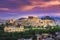 Acropolis with Parthenon and the theater of Herodion Atticus under the ruins of Acropolis, Athens.