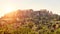 Acropolis at sunset, Athens, Greece. Urban landscape of Athens, scenic sunny view from old Agora