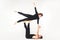Acroyoga concept, fly pose. Young man holding woman and balancing.