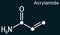 Acrylamide, ACR, acrylic amide molecule. It is as a precursor to polyacrylamides. Skeletal chemical formula on the dark blue