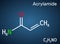 Acrylamide, ACR, acrylic amide molecule. It is as a precursor to polyacrylamides. Structural chemical formula on the dark blue