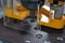 An acrylic cover safety guard in the metal machine in industry plant.