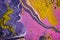 Acrylic Fluid Art. Magenta and purple waves and swirls. Liquid Gold Wave on canvas. Digital decor. Abstract stone