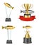 Acrylic glass and metal fishing trophy mockup set, vector illustration. Realistic fishing championship winner awards.
