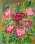 Acrylic or oil painting. Blooming red peonies