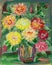 Acrylic or oil painting. Dahlia bouquet in a vase