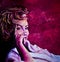 Acrylic painting of 1950\'s lady in bath robe inspired by images of Marilyn Monroe