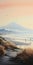 Acrylic Painting Of Beach With Dune Grass And Volcano