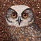 Acrylic Painting Of An Owl In Pebbles: Mosaic-inspired Realism