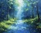 Acrylic painting of a serene forest