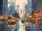 this acrylic painting shows a rainy city ,generative AI