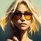 Acrylic portrait of blonde attractive female in sunglasses, close up