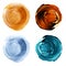 Acrylic textured round painted backgrounds, blobs of blue, mint, yellow, brown colors