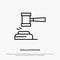 Action, Auction, Court, Gavel, Hammer, Judge, Law, Legal Line Icon Vector