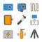 Action camera color icons set