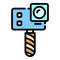 Action camera on monopod icon color outline vector