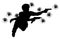 Action hero in gun fight silhouette