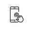 Action on Mobile Phone Display Outline Icon. Hand Swipe on Smartphone Linear Pictogram. Finger Move Gesture Line on