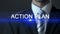 Action plan, businessman wearing suit touching screen, business concept, success