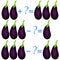 Action relationship of addition and subtraction, examples with aubergines. Educational games for children.