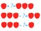 Action relationship of addition and subtraction, examples with of a lychee. Educational games for children.