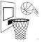 Action vector illustration of basketball going into a hoop. Backboard, hoop, ring, net, kit. Hand drawn sketch. Black on