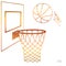 Action vector illustration of basketball going into a hoop. Backboard, hoop, ring, net, kit. Hand drawn sketch. Gradient
