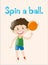 Action wordcard with boy spinning ball